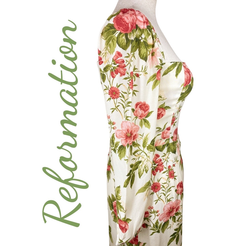 REFORMATION Hilda Floral Midi Square Neck Bodycon Dress Jardin NWT Size 4 - Picture 8 of 14